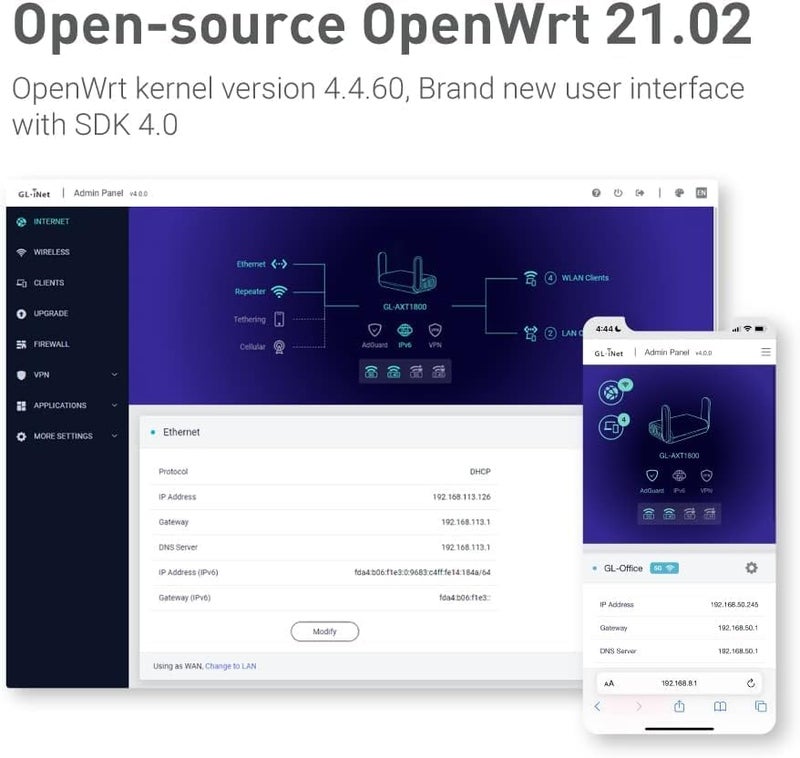 GL.iNet جهاز توجيه محمول GL-AXT1800 (Slate AX) للسفر، واي فاي 6، جهاز توجيه إنترنت لاسلكي، أجهزة توجيه VPN محمولة للسفر، أجهزة توجيه كمبيوتر عامة، للأعمال، متنقل/عربة/رحلة بحرية/طائرة - Image 5